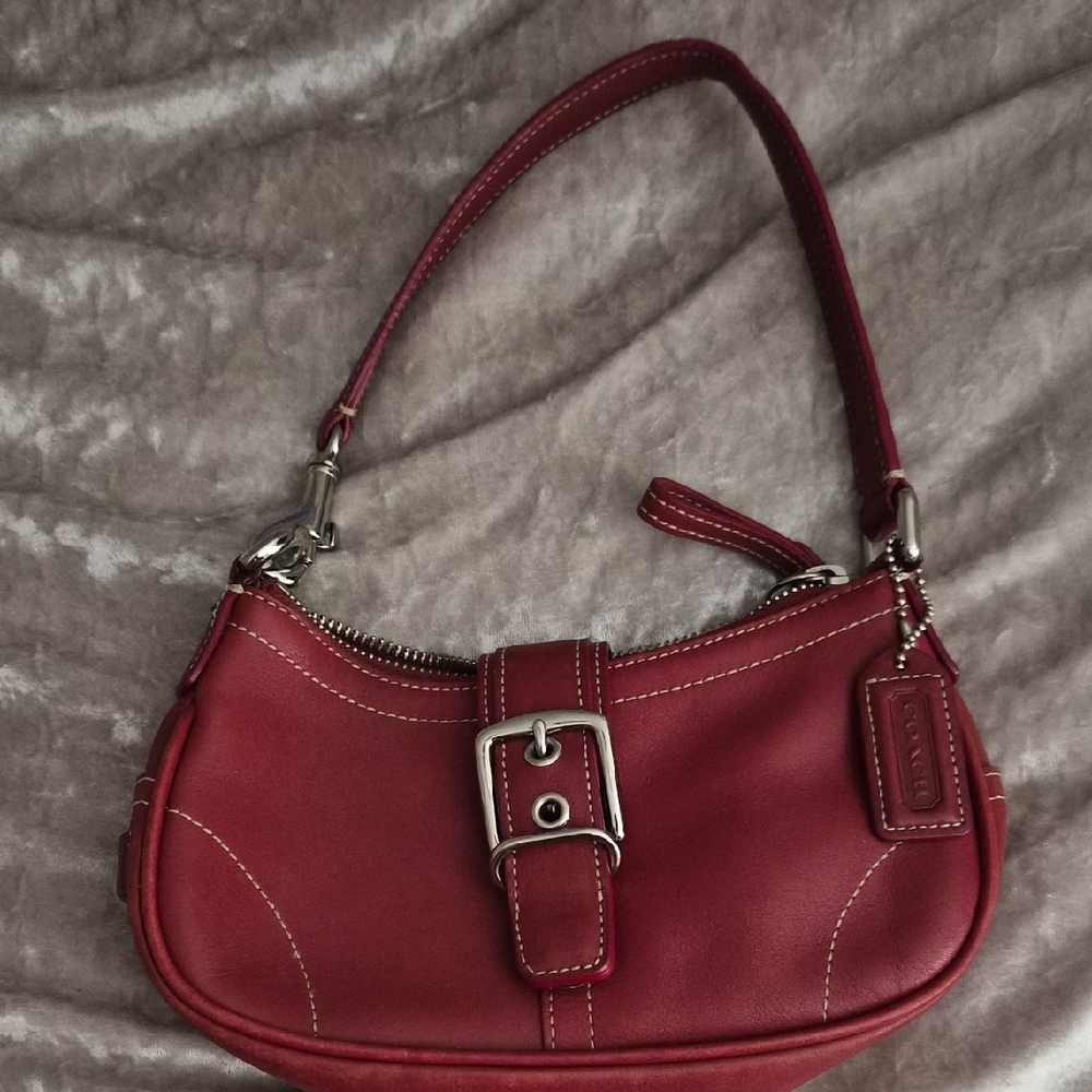 Red Leather Coach Shoulder Bag